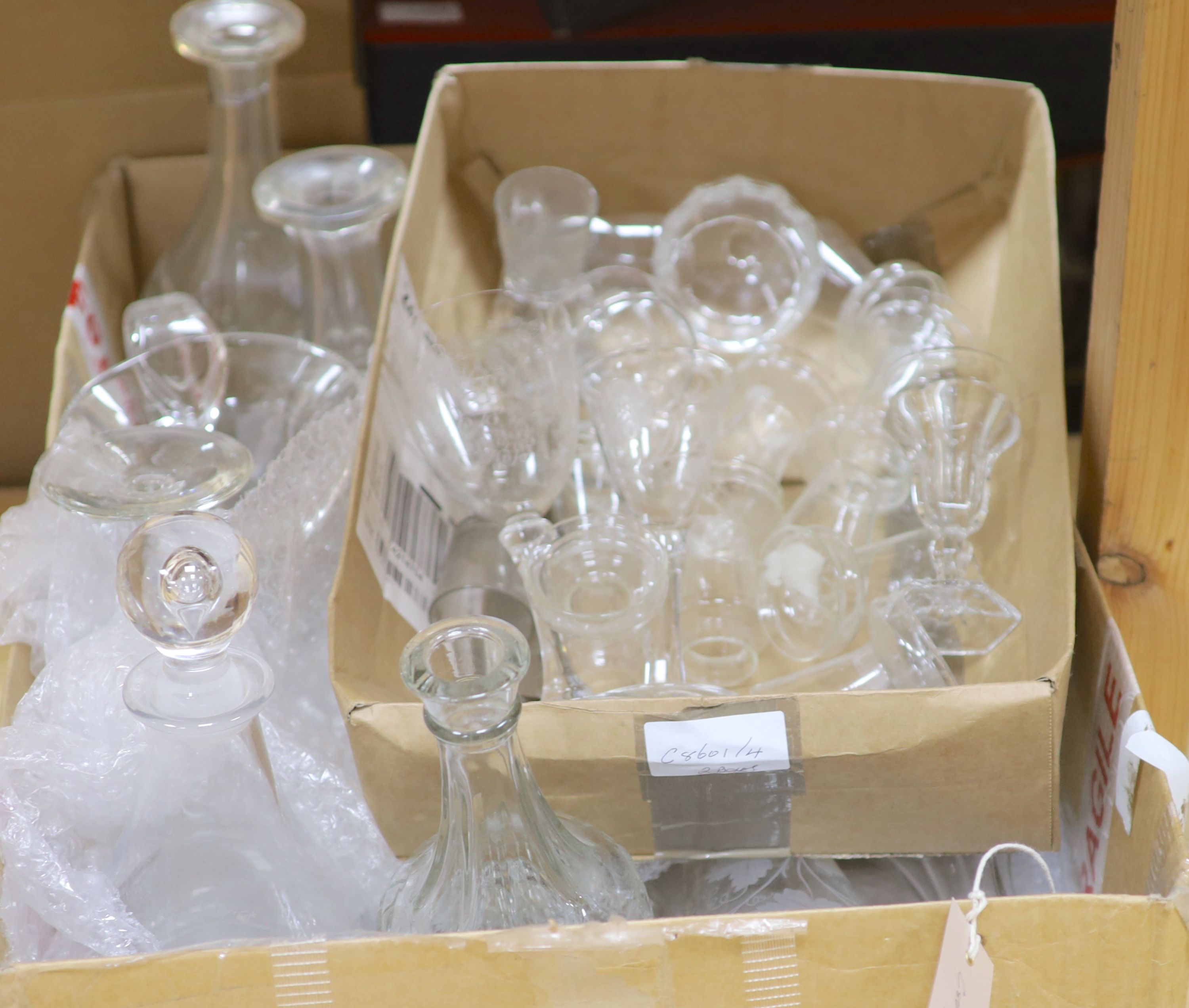 Assorted decanters and wine glasses